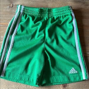 Adidas Green Three-Stripe Athletic Shorts